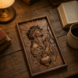 Hand-Carved Sacred Heart of Jesus Beech Wood Plaque – A Quiet Reminder of Christ’s Mercy at Home