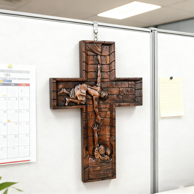 BGCOPPER Savior Jesus Cross - Carved from Natural Wood