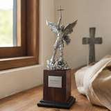 Archangel Michael 6" Resin Statue with Solid Wood Base – Christian Protection & Victory Decor