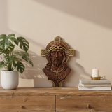 Jesus Christ Wood Carving: Crown of Thorns and Cruciform Halo | Sacred Home Blessing