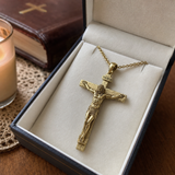 Solid Brass Jesus Crucifix Necklace – Christian Cross Pendant with 24" Chain