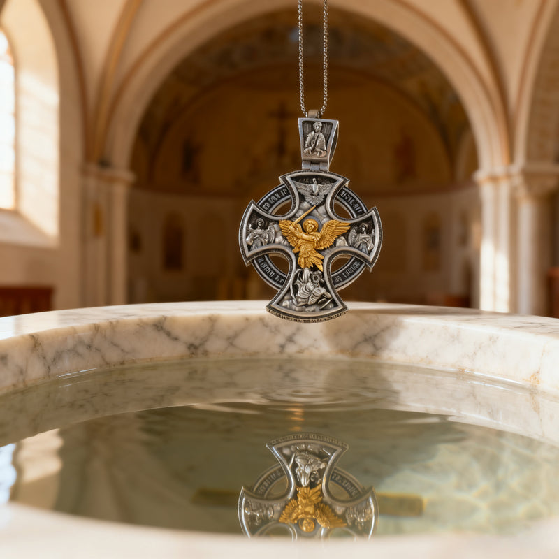Double Sided 925 Sterling Silver Religious Pendant - Crucifixion of Christ & St. Michael Medal - Choose from 5 Chain Styles - Free Polishing Cloth