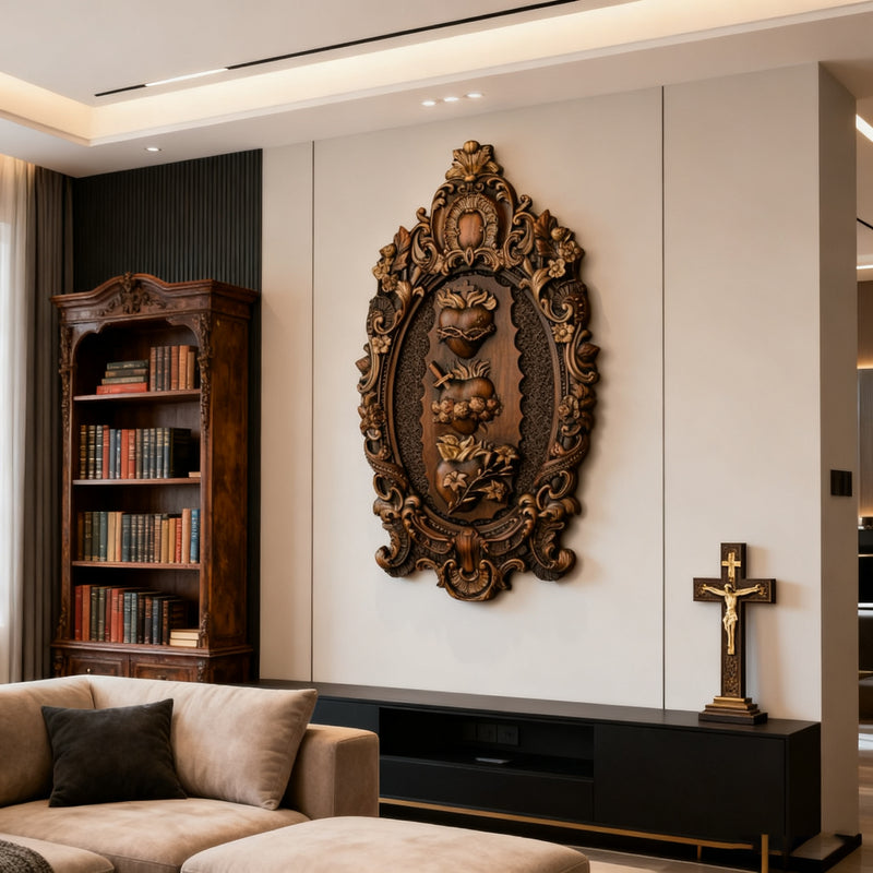 Drei heilige Herzen der Heiligen Familie Wand hängende Kunst arbeit Personal isierte religiöse Geschenk Holz dekor