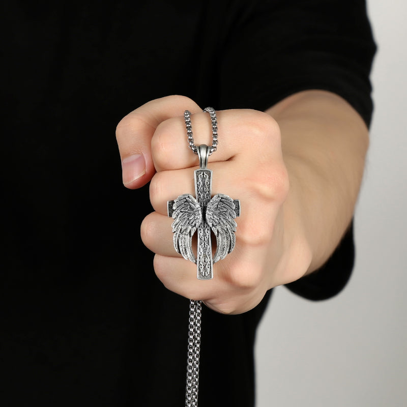 Pure Tin Celtic Winged Crucifix Necklace