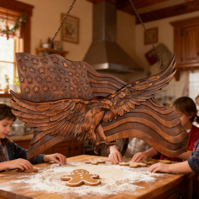 Eagle & Flag Wood Wall Plaque - Handcrafted American Heritage Tribute