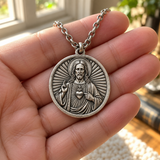 S925 Sterling Silver Sacred Heart of Jesus Medallion Necklace