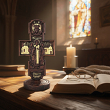 Double-Sided Icon Wood Carving ✝️ | Hand-Carved Crucifix & Saints Beechwood Wall Art