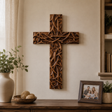 Hand-Carved Beechwood Crown of Thorns Wall Cross