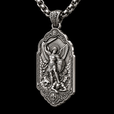 Saint Michael the Archangel 925 Sterling Silver Pendant Necklace—Christian Medal Featuring Sword and Shield Motifs