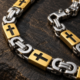 Men’s Christian Cross Link Necklace & Bracelet – 316L Titanium Steel Faith Jewelry