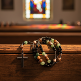 Natural Stone Rosary Cross Necklace – Faith, Earth & Timeless Devotion
