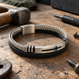 Two‑Layer Braided Leather Cross Bracelet