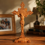 Wood carving of the Cross of the Order of Saint Benedict - with base