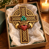 Hand-Carved Beechwood Celtic Claddagh Wall Cross – Irish Christian Faith Home Décor