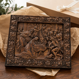 Krippe Holz geschnitzte Plakette, natürliche Buche Massivholz Religiöses Geschenk, Christliches Weihnachts geschenk
