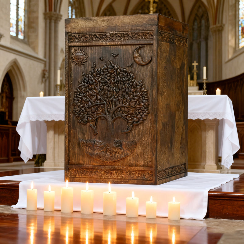 Handcrafted Beechwood Tree of Life Urn — A Testament to Eternal Life in Christ 🌿✞