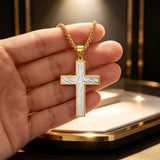 Diagonal Line Textured Cross Necklace – Minimalist Faith, Bold Contrast