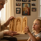 Hand-Carved Travel Triptych Altar: The Holy Family at Your Side