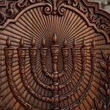Hand-Carved Beech Wood Menorah & Olive Tree Plaque – Jewish Faith Home Décor