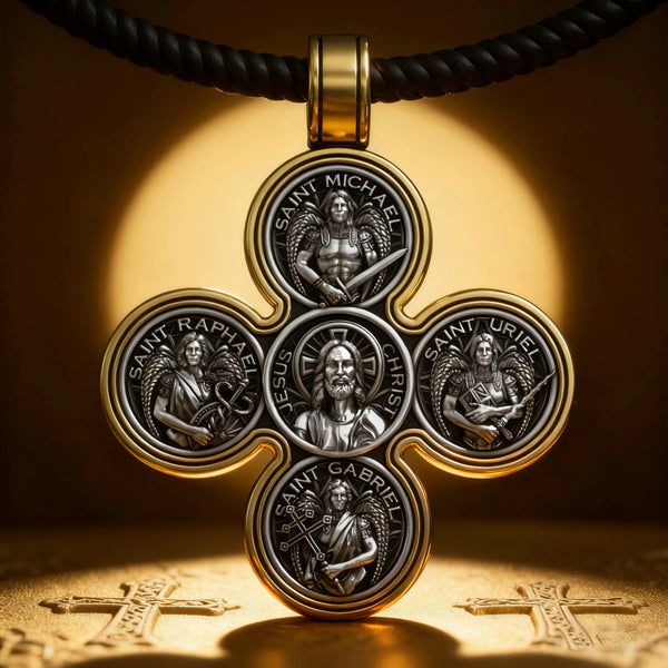 Baroque Style Crucifix Pendant with Jesus and the Four Archangels – A Symbol of Faith and Divine Protection