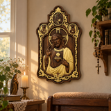 Saint Benedict & Sacred Heart of Jesus Handcrafted Beechwood Wall Plaque