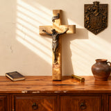 Olive Wood Crucifix with Bronze Corpus: A Bridge to Sacred Devotion