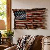 Hand-Carved Solid Wood American Flag Wall Art – Rustic Patriotic Home Decor & Veteran Gift