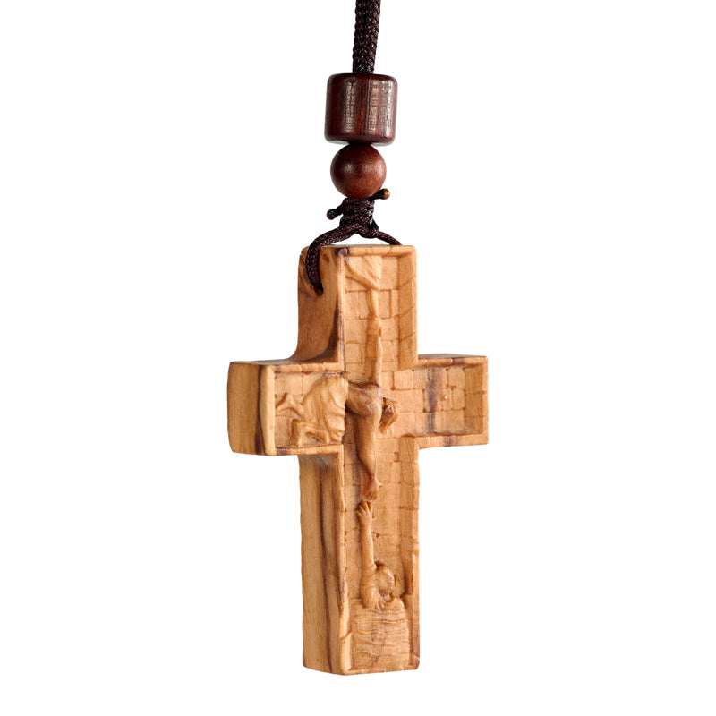 Wooden Savior Cross Necklace