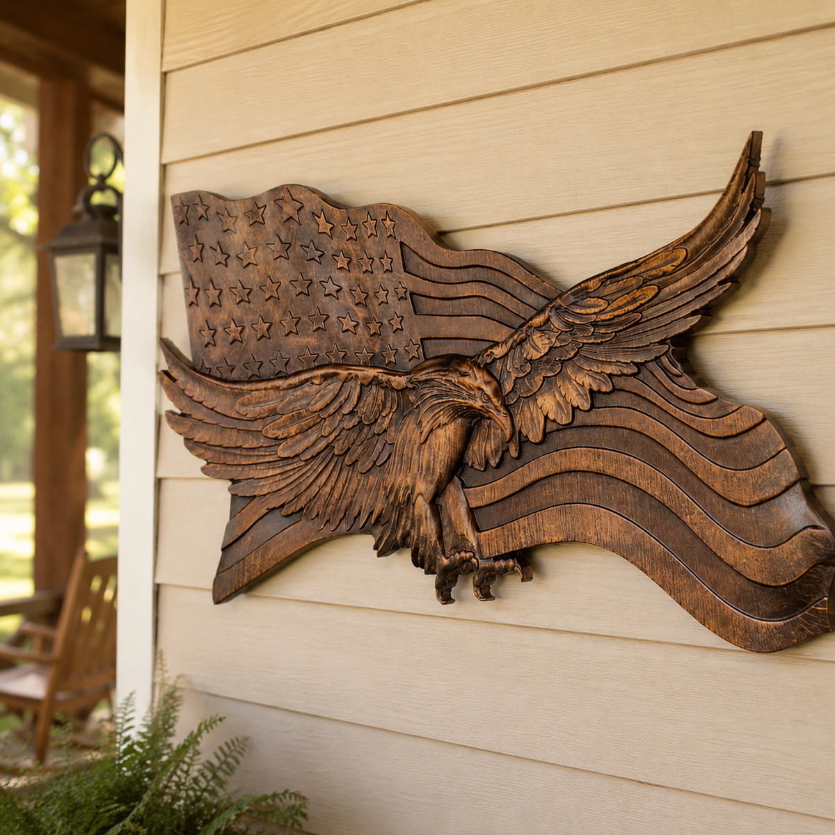 Eagle & Flag Wood Wall Plaque - Handcrafted American Heritage