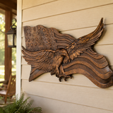 Eagle & Flag Wood Wall Plaque - Handcrafted American Heritage Tribute