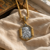 Handmade S925K Silver Madonna Holding Child Necklace