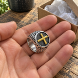 Vintage Cross Signet Ring, Religious Faith Men’s Ring
