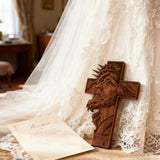 Handcrafted Beechwood Cross: Jesus with the Crown of Thorns