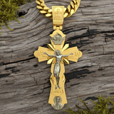 Gold-Plated Copper Crucifix Pendant with Jesus Christ and Religious Figures
