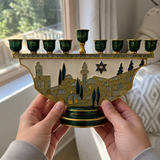 Jerusalem Skyline Hanukkah Menorah – Cloisonné Enamel Judaica Candle Holder