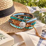 Multi-Layered Hand-Woven Natural Crystal Stone Leather Tree of Life Guardian Bracelet