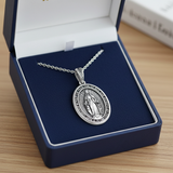 S925K Silver Miracle Medal English Version Inscription Necklace