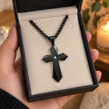 North Star Faceted Cross Necklace – Titanium Steel Christian Pendant with CZ, 24-Inch Chain