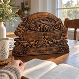 Hand-Carved Beechwood Noah’s Ark Wall Art – God Keeps His Promises (Genesis 9:13) | Christian Home Decor