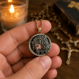 Vintage 3D Enamel Crown of Thorns Jesus Face Medallion Stainless Steel Necklace