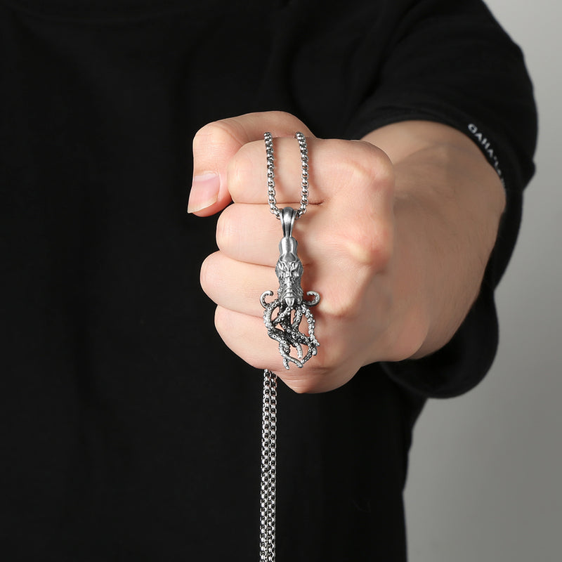 Pure Tin Shield Octopus Necklace