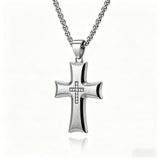 Brushed & Polished Stainless Steel Cross Necklace – Minimalist Faith, Everyday Devotion