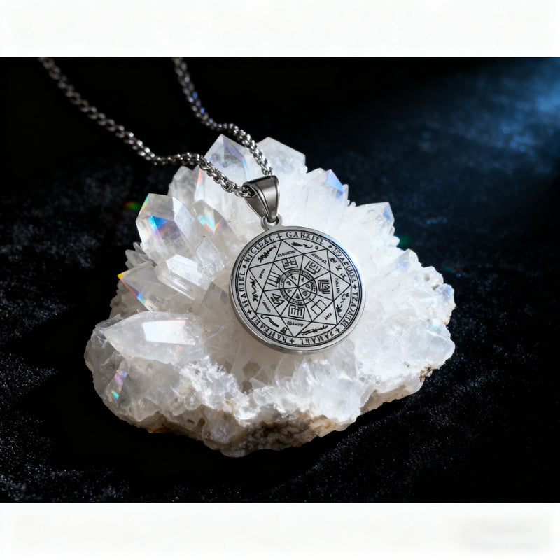Vintage Titanium Seven Archangel's Seal Pendant - Amulet against evil eyes, curses, spells