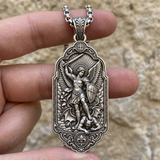 Saint Michael the Archangel 925 Sterling Silver Pendant Necklace—Christian Medal Featuring Sword and Shield Motifs