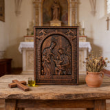 Beechwood Holy Family Wall Hanging: Carving Devotion in Wood, Bringing Sacred Warmth