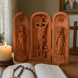 Hand-carved Portable Church - Mini Christian Ascension scene Triptych Altar