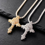 Rose Cross Iced Out Pendant Necklace – Divine Love & Eternal Devotion
