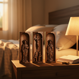 Beech Wood Holy Family Altar Decor - Handcrafted Christian Prayer Desktop Gift