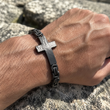 Men’s Vintage Hammered Cross Byzantine Chain Bracelet
