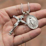 Jesus Cross and Virgin Mary Combination Necklace Pendant